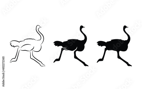 Black and white ostrich running on a white background in vector © SIRAPOB