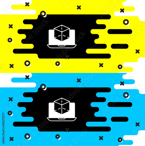 White 3d modeling icon isolated on black background. Augmented reality or virtual reality. Vector