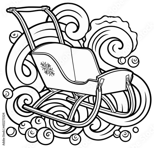 Cartoon cute doodle hand drawn sled illustration.