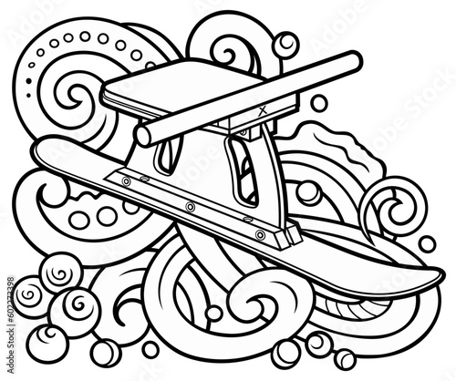 Cartoon cute doodle hand drawn sled illustration.