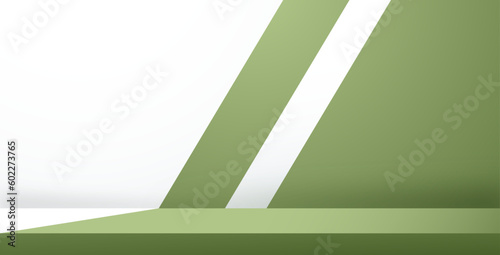 3d realistic empty white and green room space. Product diplay. Abstract vector rendering for advirtising product display, minimal scene room.