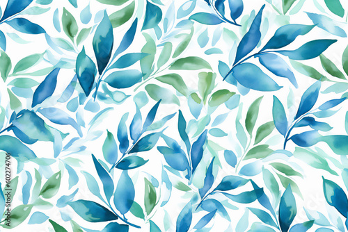 Turquoise Watercolor Leaf Prints. Generative AI.