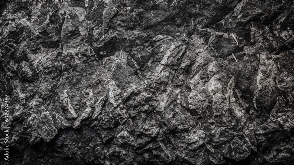 Black white stone texture. Rock surface. Close-up. Like a old rough concrete wall. Generative Ai