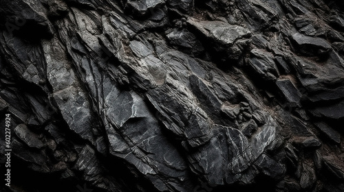Black rock background, dark gray stone texture, Black grunge background. Generative Ai