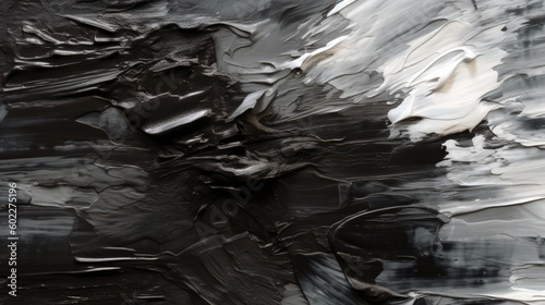 Dark black and white abstract oil paint texture. Versatile artistic image for creative design projects: posters, banners, cards, book covers, magazines, prints and wallpapers. Generative ai