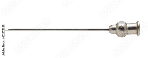 old steel hypodermic needle isolated on white background