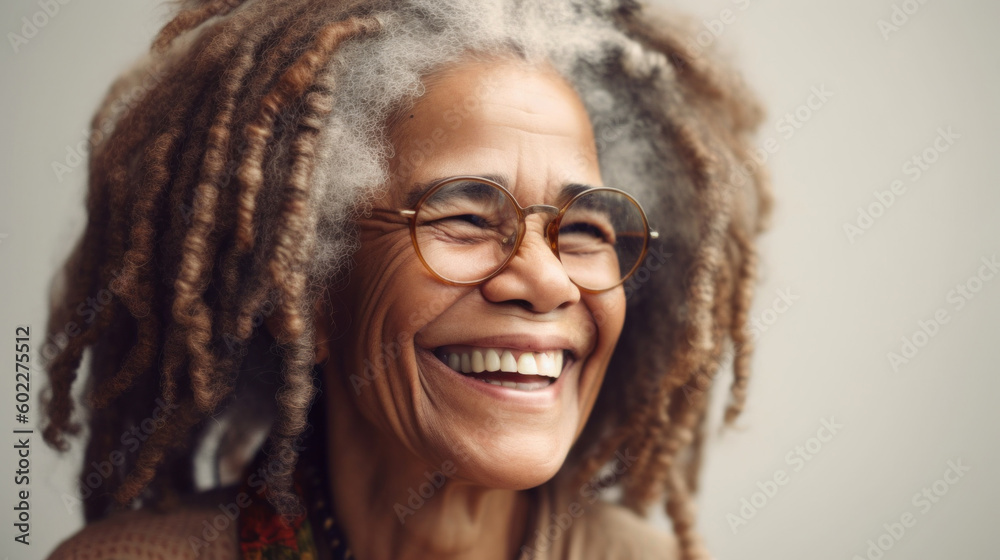 A serene portrait captures a beautiful African senior woman. Generative AI