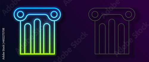 Glowing neon line Ancient column icon isolated on black background. Vector