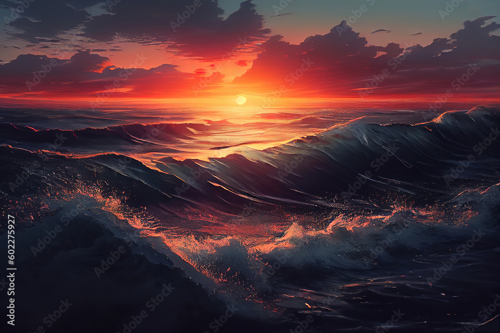 great sunset over the ocean. Generative Ai