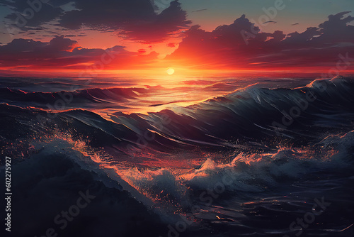 great sunset over the ocean. Generative Ai © Mukhlesur
