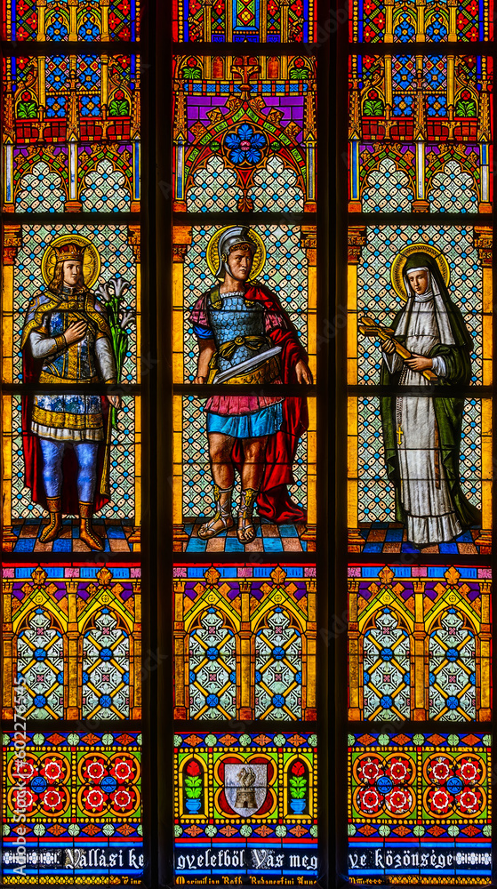 stained glass window in Gothic church, Burgenland, austria