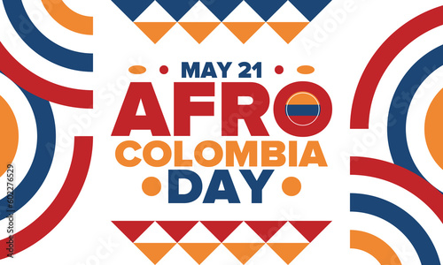 Afro-Colombian Day in Colombia. Celebrate annual in May 21. Freedom day poster. National holiday. Colombian flag. Afro-Colombian culture, history and heritage. Tradition pattern. Vector illustration