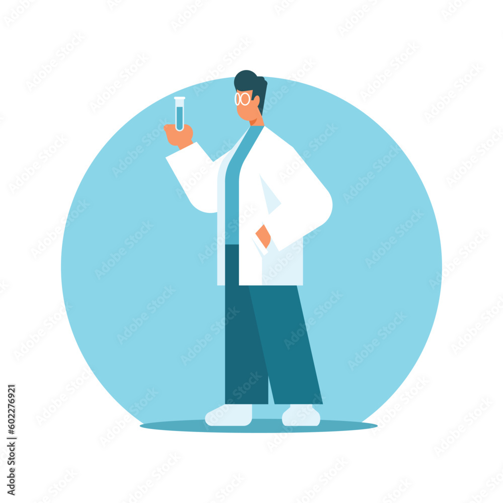 A man in a lab coat holding a test tube.