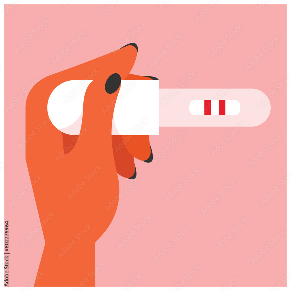 Pregnancy test in hand Vector illustration in flat design style Pregnancy test in hand Vector illustration in flat design style