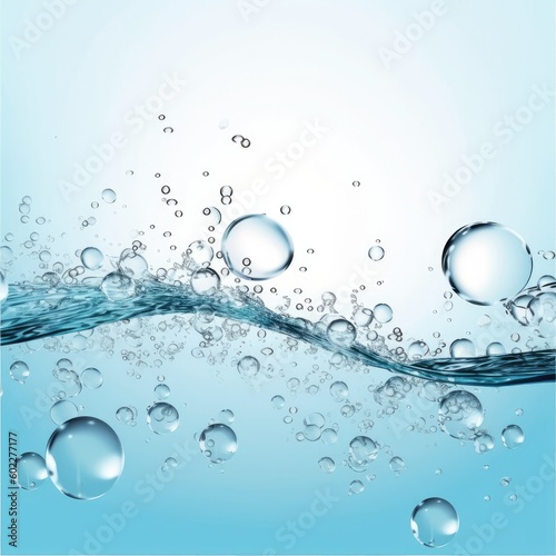 Fresh water with bubbles,Closeup of water splash and tiny bubbles isolated on white background,Generative, AI, Illustration.
