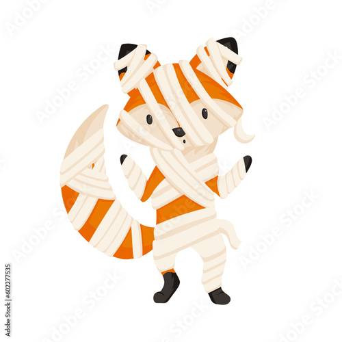 Cute and spooky Halloween fox in mummy costume