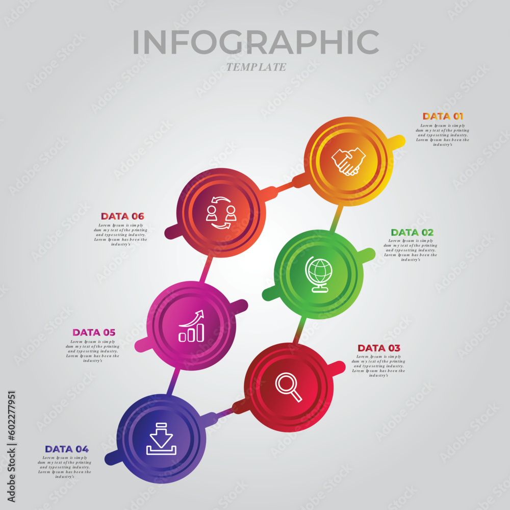 Fototapeta premium Six steps modern connecting infographic template vector illustration