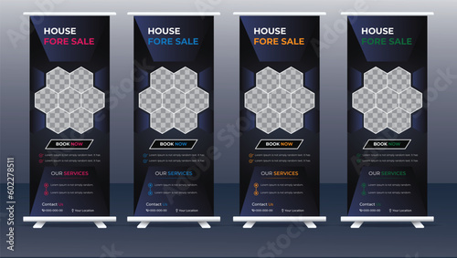 Real estate agency roll up banner design or pull up banner template set