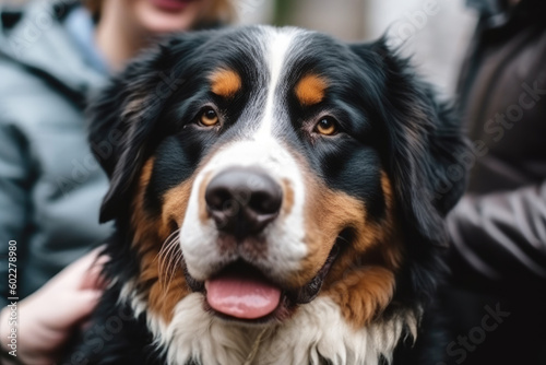 Portrait of cute bernese shepherd outdoors