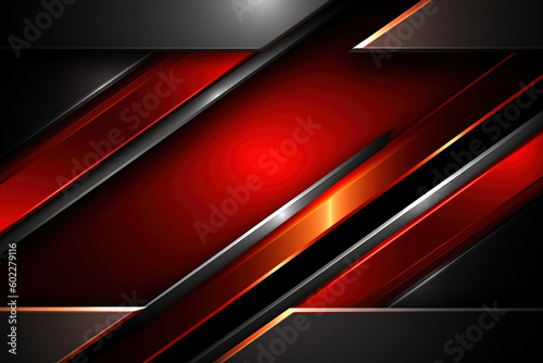 Abstract background from red and black metallic frames with light ray and glossy line. Generative AI.