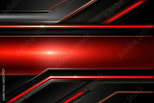 Abstract background from red and black metallic frames with light ray and glossy line. Generative AI.