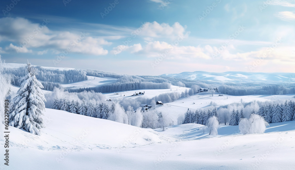 Beautiful pristine winter landscape in a hilly region on a bright sunny day Beautiful pristine winter landscape in a hilly region on a bright sunny day
