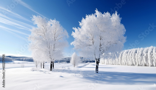 Beautiful pristine winter landscape on a bright sunny day