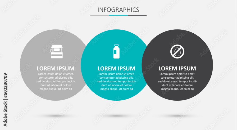 Set Bottle of water, Well and Water drop forbidden. Business infographic template. Vector
