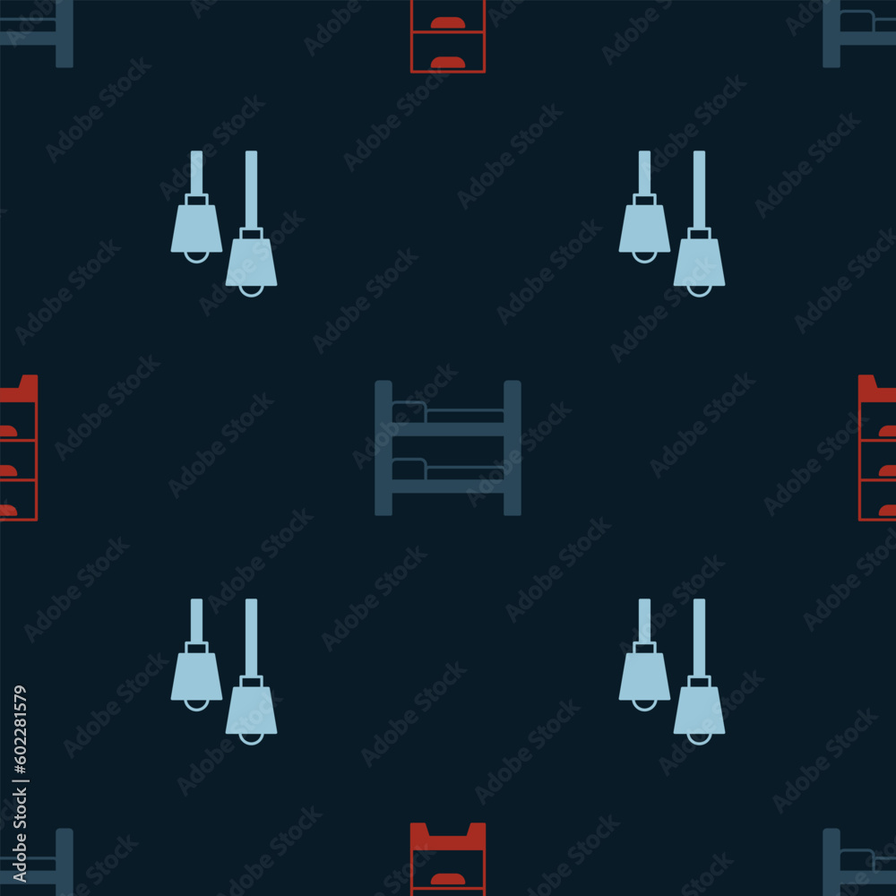 Set Chest of drawers, Bunk bed and Lamp hanging on seamless pattern. Vector Set Chest of drawers, Bunk bed and Lamp hanging on seamless pattern. Vector
