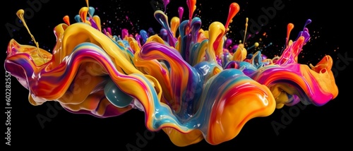 Abstract background of splashes of colored paint. Spreading liquid paint of different colors mixes and creates new shades and bizarre shapes. 