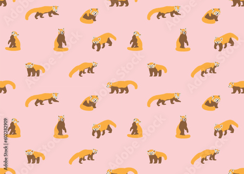 Cute red panda pattern in different poses, flat style animal character design on white background.