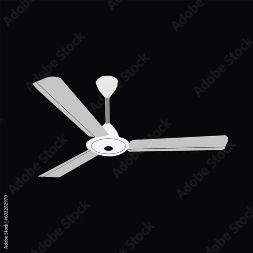Three blades white ceiling fan isolated on black background