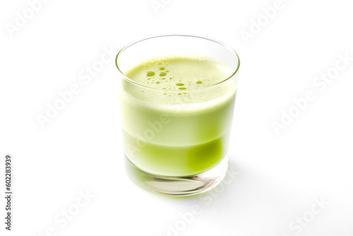 Matcha tea in glass isolated on white background. Close-up. Generative Ai content