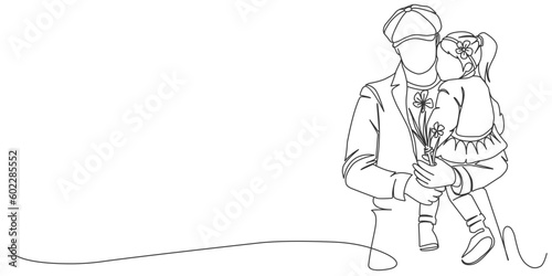 Fathers day line art style vector illustration, father and daughter line art hand drawn illustration