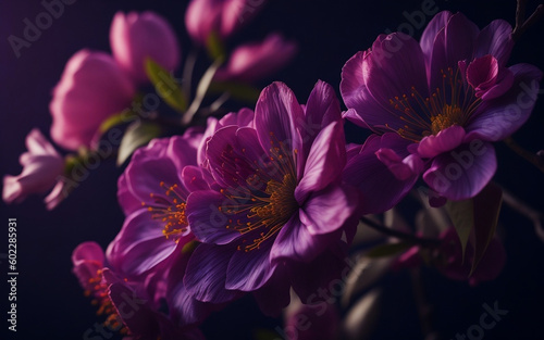 Sakura Flowers on Black Background Created with AI Generation Tools