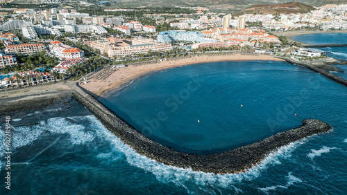 Top view of a seawall next to the beach in Tenerife