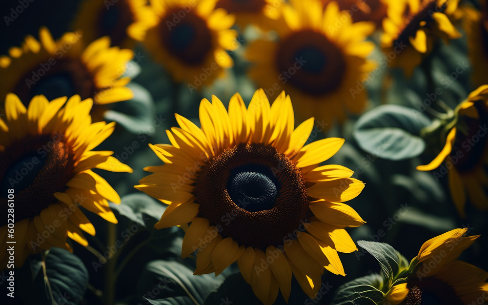 Sunflowers on Black Background Created with AI Generation Tools Sunflowers on Black Background Created with AI Generation Tools