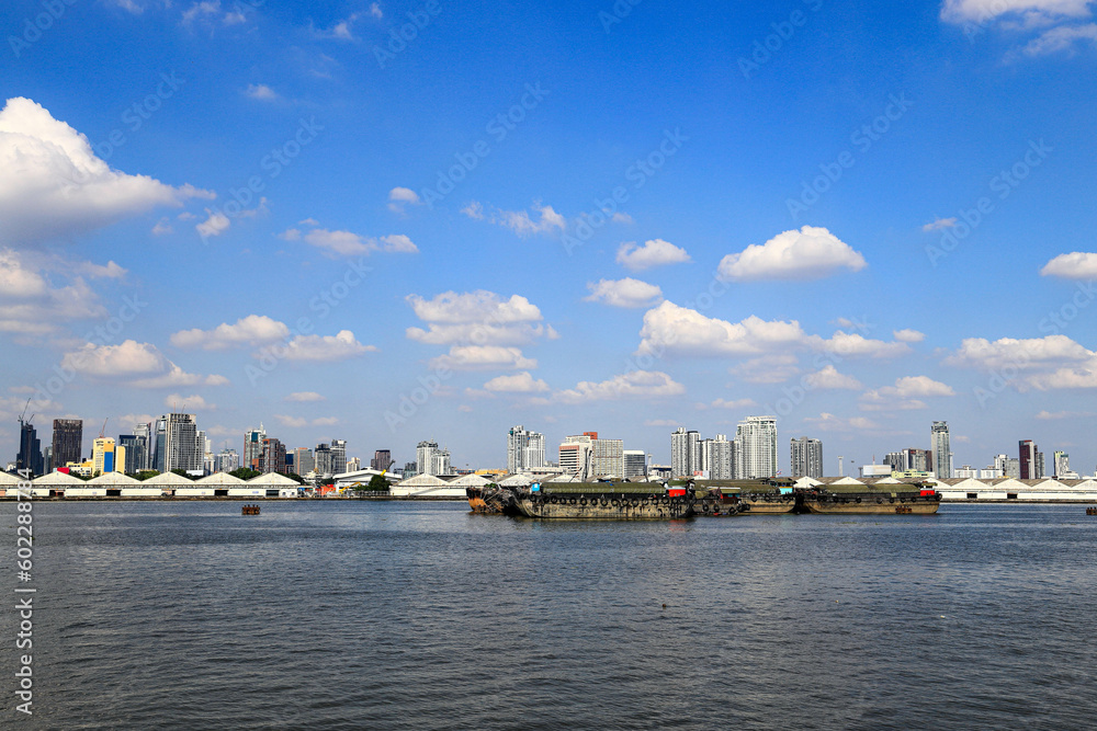 The Cargo ship or Freight ship fleet on service near Bangkok shipping container terminal, One of the Asian modernize harbor and global trade