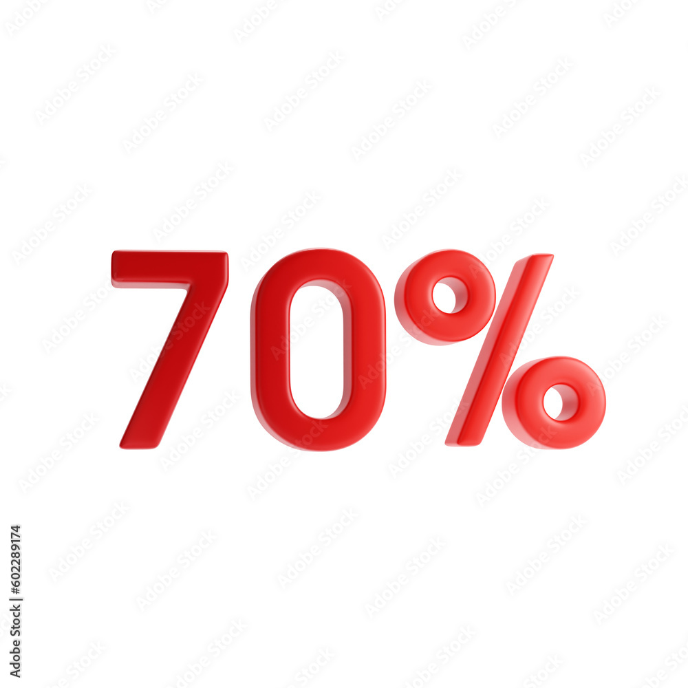 70 percent. Red seventy percent sign isolated on a white background. 3d rendering. 70 percent. Red seventy percent sign isolated on a white background. 3d rendering.
