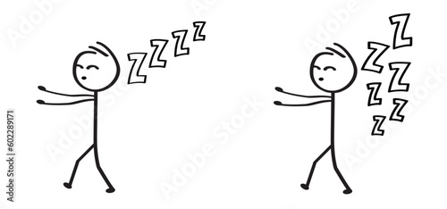 Sleepwalking or sleep walking. Cartoon clock sleep time. Face eye, sleep icon, night dreams and bedtime idea. Sleeping or walk sign. Sweet dreams. Zzz, Zzzz, snooze. Ringing eyes pictogram.