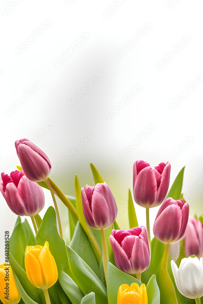 Cute natural spring tulip flowers. Illustration, generative ai