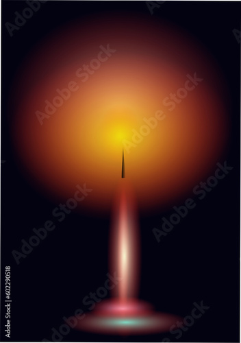 Abstract vector drawing of a candle burning and glowing in the dark.
