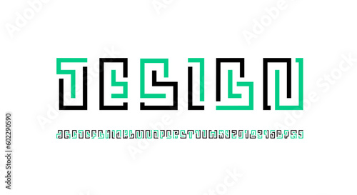 Game font alphabet from segment line, multi-colored thin style letters and numbers, vector illustration 10EPS