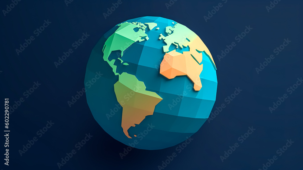 Volumetric globe of the Earth on a blue background, generative AI.