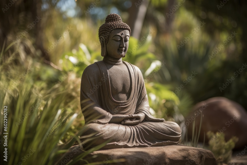 Buddha statue in a serene environment, radiating a sense of calm and tranquility. Generative AI