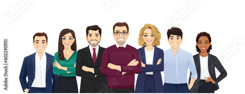 Fotografering Multiethnic business team set with leader isolated vector illustration