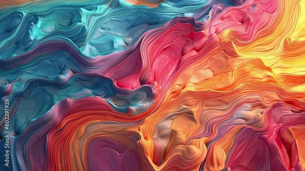 Abstract thick paint motion video background moving slowly, colored painting mass movement, with blue, red and yellow colors