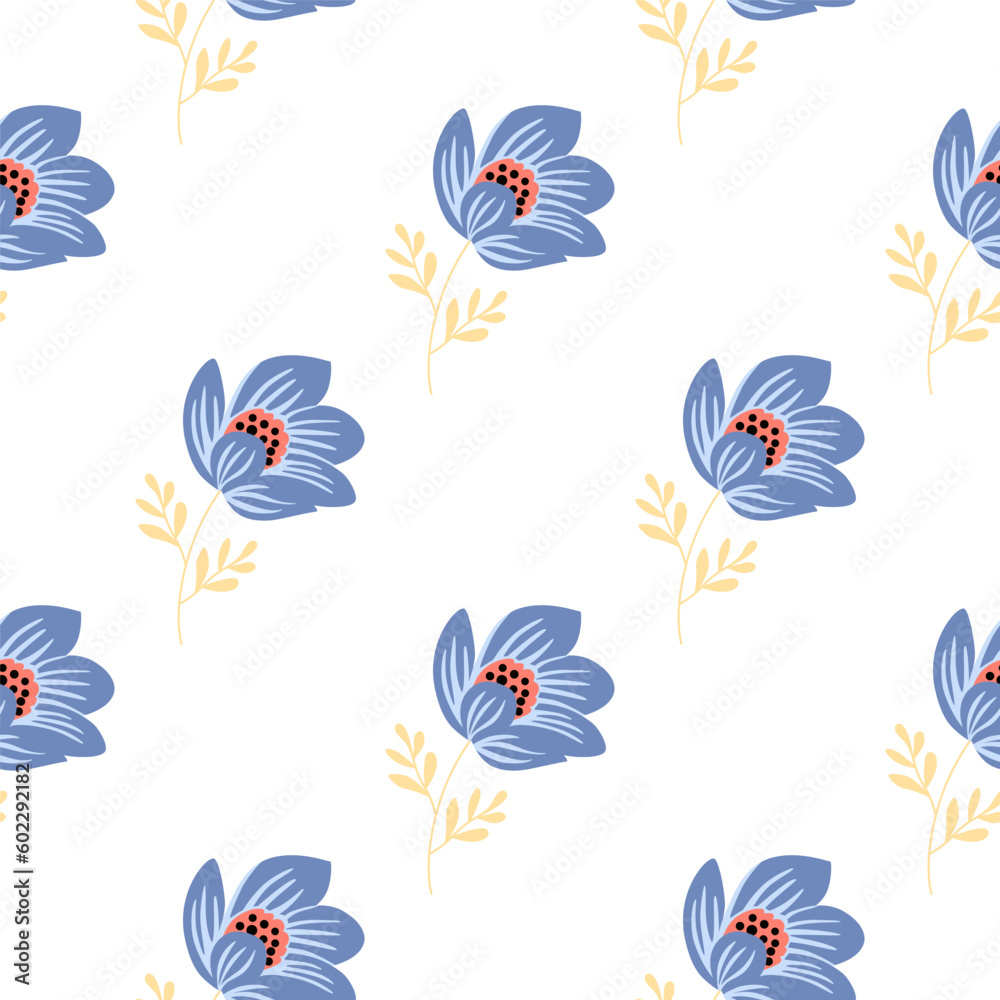 Romantic flower seamless pattern. Elegant floral endless background. Abstract stylized botanical illustration.