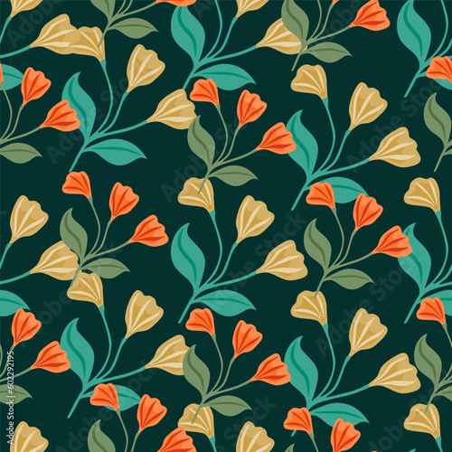 Fototapeta Naklejka Na Ścianę i Meble -  Simple floral ornament seamless pattern. Cute flower wallpaper. Creative plants endless wallpaper.