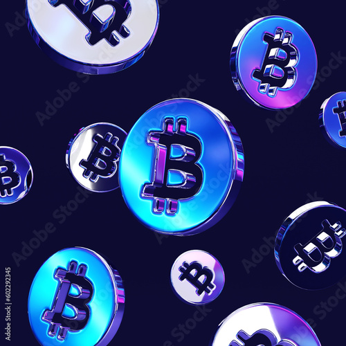 Bitcoin solated on blue. 3D Render.
